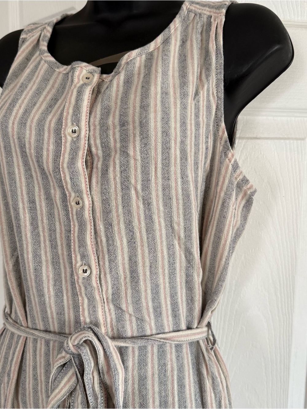 Sleeveless Button-Front Striped Maxi Dress - Neutral Stripe - Picture 2 of 7